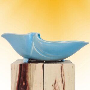 VINTAGE WELLER POTTERY MCM FOOTED LIGHT BLUE PLANTER, DISPLAY BOWL, FLOWER VASE